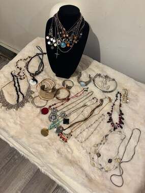 Costume Jewelry Lot Boho Mod Geometric Vintage Rhinestone Retro
